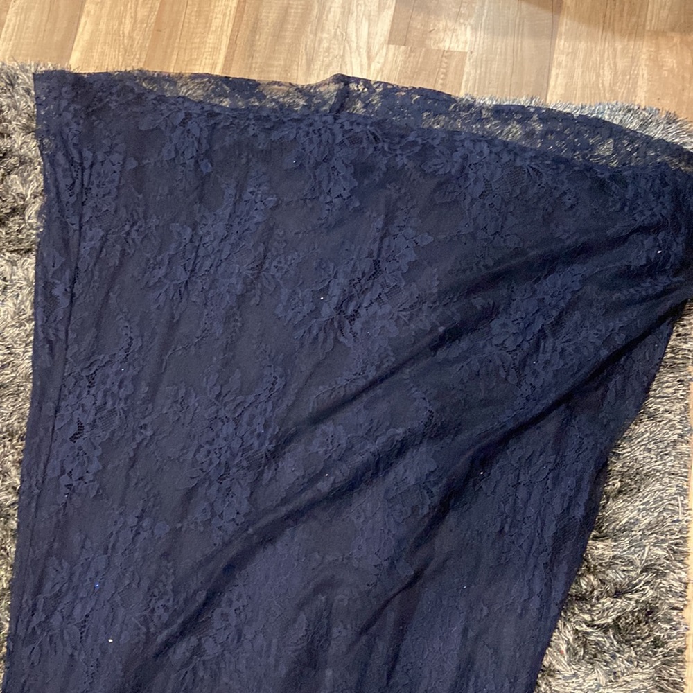 NWOT La Femme navy lace ruched gown - Picture 6 of 12